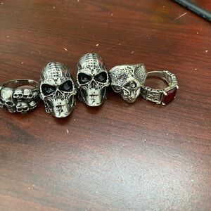 Goth Party Ring Mix Set-Silver Skull Rings Set